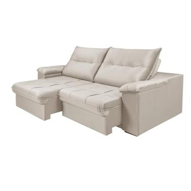 Imagem de Sofá Retrátil e Reclinável Cama Dallas Tecido VeluSoft Areia 162 Aconchegante Casa Imperial (2,90)