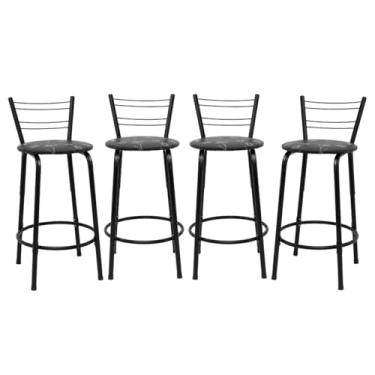 Imagem de Kit 4 Banquetas Para Cozinha Flórida Estrutura Preta 60cm Área de Lazer Piscina Balcão Bancada Bistro Bar (Assento Floral Preto)