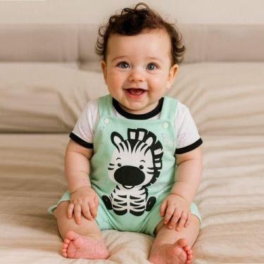 Imagem de Conjunto Macacão Jardineira + Camiseta Zebra Bebe Menino Tam 03 a 06 M