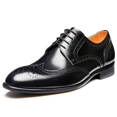 Imagem de Jepsengord Sapato social masculino Wingtip couro bovino genuíno Oxfords com Brogue Formal Business Wedding Derby Shoes, Black Wintip Derby, 48
