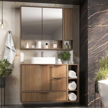 Imagem de Gabinete para Banheiro Modular 802 100cm Prime Yescasa Noce