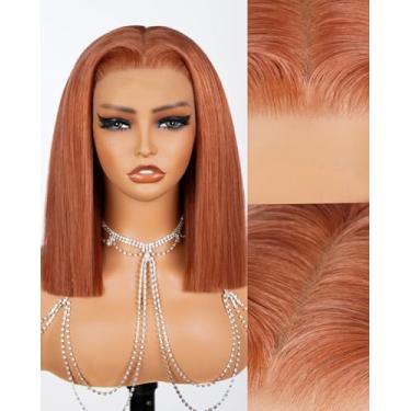 Imagem de Megalook hair Peruca De Renda Frontal Ruiva Bob, Cabelo Humano, Pré-Arrancado, 13X4 Hd, Renda Frontal Reta Bob, Laranja, Ruiva, Cor 12A #350, Peruca De Cabelo Humano Bob, 12 Polegadas