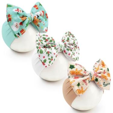 Imagem de kexinstar 3 faixas de cabelo de nylon elástico com laços para bebês, acessórios de cabelo para recém-nascidos, bebês, roupas de Natal