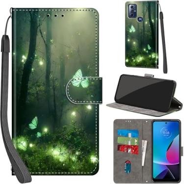 Imagem de Capa carteira para Motorola Moto G Play 2023, com [3 compartimentos para cartões], fecho magnético com suporte, capa protetora flip de couro PU à prova de choque 16,5 cm, borboleta