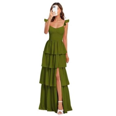 Imagem de Vestido de dama de honra Dessiny Empire Waist Olive Green Satin