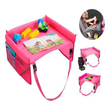 Imagem de Mesinha Infantil Dobrável Rosa Para Carro, Casa E Carrinho Com Porta-objetos E Bolsos Laterais