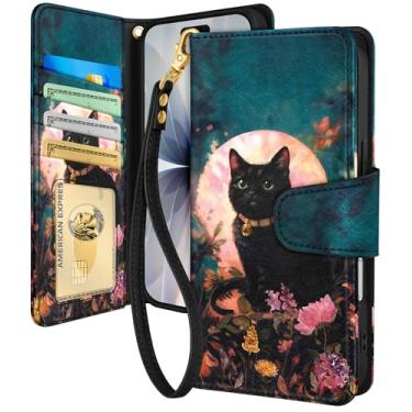 Imagem de Toycamp Capa carteira para iPhone 17 com alça de pulso - Capa de telefone flip de couro com bloqueio RFID 4 porta-cartões para Apple para iPhone 17 Funda estética fofa para mulheres senhoras, pintura