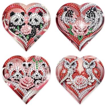 Imagem de SHEGZHUC 4 peças, pintura de diamante 5D, marcador de página em forma de coração, coruja, tigre panda, guaxinim, kits de arte de diamante para adultos, marcadores de página faça você mesmo, brocas