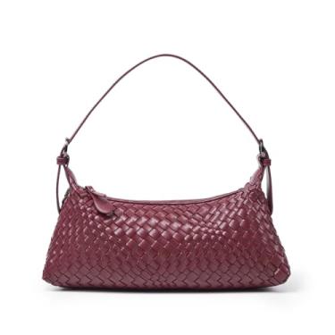 Imagem de MELOLILA Bolsa tiracolo de tecido pequena bolsa trançada feminina, Borgonha