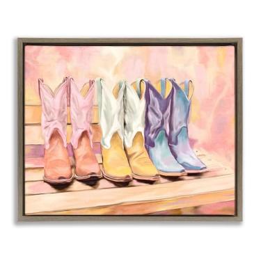 Imagem de Stupell Industries Arte de parede em tela flutuante com moldura preta trio de botas pintadas, design de Kim Allen, 43 x 53 cm