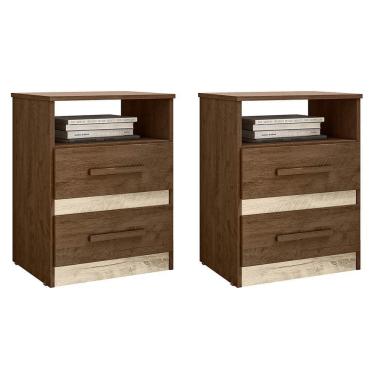 Imagem de Kit 2 Mesas De Cabeceira Apolo 2 Gavetas Flex Castanho Wood-avelã Wood - Moval Castanho Wood-avelã Wood