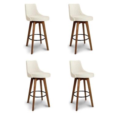 Imagem de Kit 04 Banquetas Alta Giratória Com Encosto Copacabana Para Balcão Cozinha Linho Bege - Aurora Line