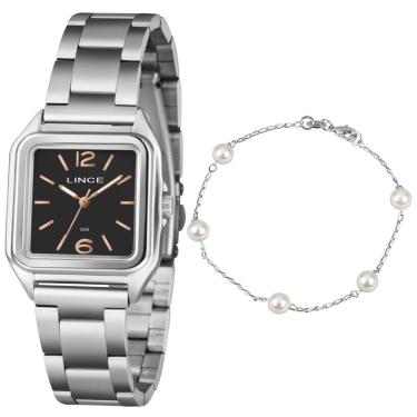 Imagem de Kit Relógio Lince Feminino Quadrado Prata Lqmm060l30 P2sx