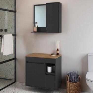 Imagem de Armário de Banheiro Bahamas 2 Portas 1 Gaveta com Espelho Grafite - Art In Móveis