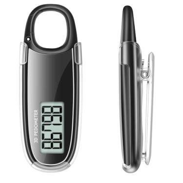 Imagem de Pedômetro 3D simples com clipe e cordão, contador de passos com visor LCD, clipe e cordão (preto)