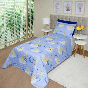 Imagem de Coberdrom Edredom Solteiro Alegria Dupla Face Urso - Azul