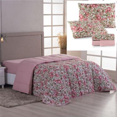 Imagem de Coordenado Edredom E Lençol Queen Sonho Bom Em Malha 5 Peças - Rosê - 100% Algodão