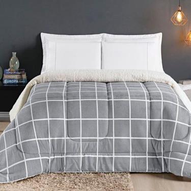Imagem de Coberdrom Cobertor Comfort Solteiro 01 Peça Tecido Sherpa Manta Flannel Quadriculado - Cinza