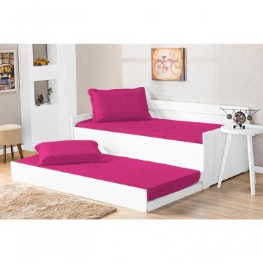 Imagem de Cobre Leito Bicama Com Porta Travesseiro Pratico Solteiro 2 Pecas - Pink