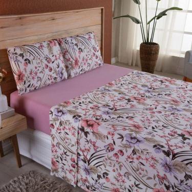 Imagem de Lençol Solteiro Malha Fio Penteado Algodão 3 Peças - Rosê