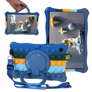 Imagem de Capa para Galaxy Tab a9 Plus de 11 polegadas para meninos e crianças, capas fofas para tablet Samsung A9+ 2023 (SM-X210/X216/X218) com suporte giratório de 360° e alça de ombro, azul escuro colorido