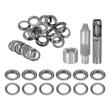 Imagem de HARFINGTON Kit de ferramentas de ilhós, 20 peças, conjunto de ilhós de cobre de 18 mm com furador oco, ferramentas de fixação de ilhós para roupas cinto de tecido de couro, preto
