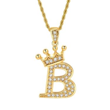 Imagem de Colares femininos com inicial dourada, pingente de letra A a Z, colar longo com nome de coroa, colar de joias de ouro, presente feminino, One size, Metal, Sem Pedra Preciosa