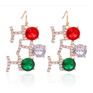 Imagem de Brincos pendentes de Natal para mulheres, suéter de cristal esmaltado, lâmpada com laço HOHOHO, caixa de presente, brincos de Papai Noel, joias de Natal, brincos de Natal para mulheres, Medium, Metal