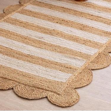 Imagem de Perilla Home Tapete de juta natural 12,5 x 20,3 cm retangular recortado boho – Tapete reversível rústico vintage tecido à mão para quarto, sala de estar, cozinha, corredor e sala de jantar