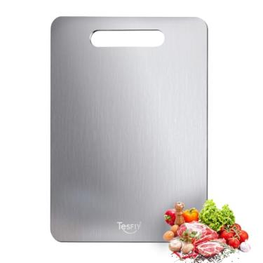 Imagem de Nova tábua de corte de titânio - Tábuas de corte de titânio 100% puro para cozinha, fácil de limpar, tábua de corte dupla face de grau alimentício para cortar carnes, frutas e legumes (18 x 12)