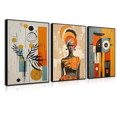 Imagem de Arte de parede tribal africana abstrata 3 peças arte de parede feminina afro-americana impressão de pôster de parede boêmio cultura africana moderna imagens de pintura de cultura negra (pôster de 40 x