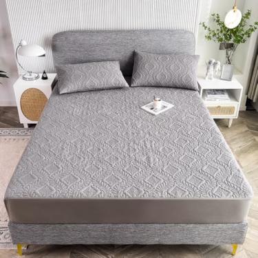 Imagem de Capa protetora de colchão, capa de colchão, impermeável, respirável, macio, confortável, antiderrapante, capa protetora contra poeira para cama de quarto decorativa-cinza||California King: 200 x 221