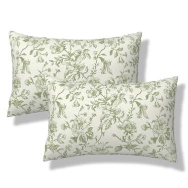 Imagem de VIREOTHIA Capas de almofada lombar floral verde sálvia 30 x 50 conjunto de 2 capas de almofada decorativas de flores chinoiserie vintage retangulares capas de almofada para decoração de sofá-cama