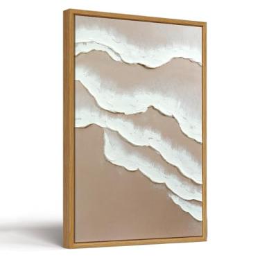 Imagem de Vaskuro Pinturas de arte neutra 3D emolduradas grandes feitas à mão para sala de jantar, arte abstrata ondulada texturizada para parede, decoração moderna minimalista aconchegante para quarto