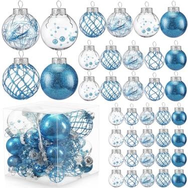 Imagem de Civaner Conjunto de 43 peças de enfeites de bola transparente de Natal azul lago à prova de estilhaçamento com glitter decorativo bolas de Natal com 5 estilos de pelúcia em 4 tamanhos para festa de