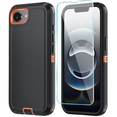 Imagem de ONOLA Capa compatível com iPhone 16e com protetor de tela HD, [2 em 1] Capa de telefone de proteção resistente para iPhone 16e 6,1 polegadas (preto laranja)