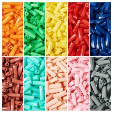 Imagem de Spritewelry Contas de vidro torcidas de 80 g 7 x 2 mm contas de tubo de vidro 10 cores pintadas de cozimento espaçador solto contas de semente de vidro para pulseira de brinco, artesanato faça você