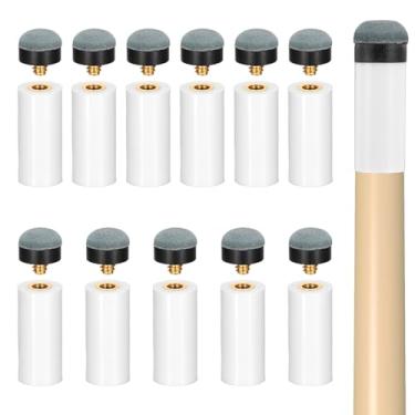 Imagem de Heclia 12 conjuntos de pontas para tacos de sinuca de substituição de pontas de bilhar de 12 mm com virolas brancas e cinzas para mesas de sinuca profissionais e domésticas, reparo e melhoria de