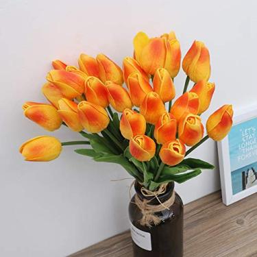 Imagem de YOUTHINK Flor Artificial da Tulipa do Toque Real de 30 Pces, Material do Plutônio, buquê Falso Colorido Vibrante da Flor para Casa, Casamento, Decoração Jardim (cor do pôr do sol)