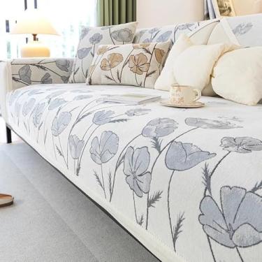 Imagem de HGTRH Capa de sofá, capa de sofá seccional, em forma de L, antiderrapante, para 3 almofadas, design de chenille, jacquard, cinza, 110 x 110