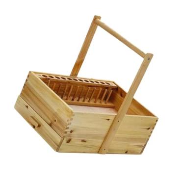 Imagem de KAIYUEMAOYI Suporte para Tubos de Ensaio de Madeira com Cesto para Armazenamento de Laboratório para Ferramentas de Experimento, Dupla camada