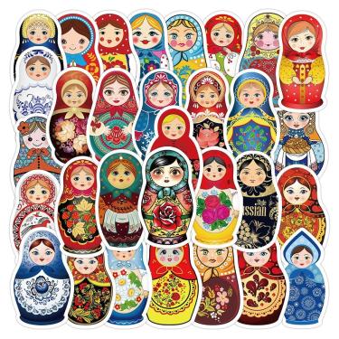 Imagem de Adesivos, 50 unidades/lote, bonecas russas coloridas, vinil impermeável