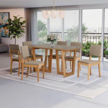Imagem de Conjunto Sala De Jantar Dora Em Madeira Maciça 6 Cadeiras Linho Fendi 