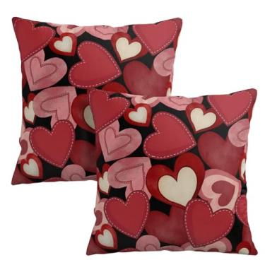 Imagem de Wnoesat Conjunto de 2 capas de almofada para o dia dos namorados 45,7 x 45,7 cm, vermelho, preto, rosa, corações do amor, para dia dos namorados, atividades ao ar livre, férias, fronhas decorativas