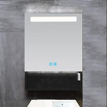 Imagem de SPXMQSS Armários de banheiro com luzes, armário com espelho de LED, regulação contínua, com prateleiras, armários de parede de banheiro com soquete, unidades de armazenamento montadas na parede B, 50