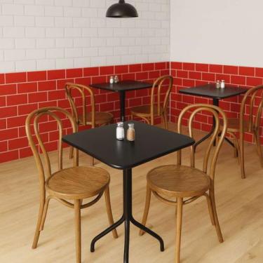 Imagem de Mesa MDF 68x68cm com Base Metálica Preta Ideal para Cozinhas Compactas