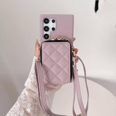 Imagem de Capa com zíper Crossbody para Samsung Galaxy S24 S22 Ultra Plus S23 FE A05S A05 A15 A25 A35 A55 A24 A34 A54 com porta-cartões, roxo, para Galaxy S22 Plus