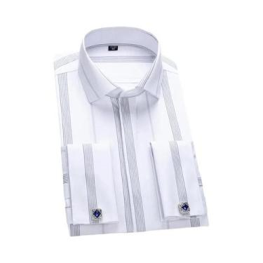 Imagem de Camisa Masculina Slim Fit Com Punho Francês, Mangas Longas, Botões Ocu