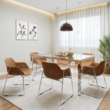 Imagem de Conjunto Sala de Jantar 6 Lugares Retangular Tampo de Vidro 160X85cm M