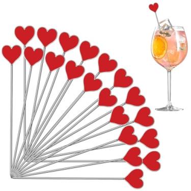 Imagem de Qinyoung 20 Pçs Palhetas de Coquetel Dia dos Namorados Palhetas de Coração de Aço Inoxidável 12 cm Palitos de Metal Comida Martini Reutilizáveis em Forma de Coração Espetos de Coquetel para Bebidas
